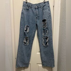 Light Blue Distressed Ripped Denim Jeans